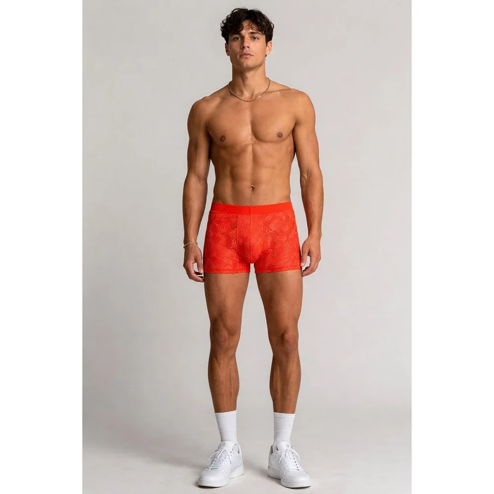 Cosabella Never Say Never Mens Lace Boxer Briefs Orange Floral‎ Intimates NEW XL